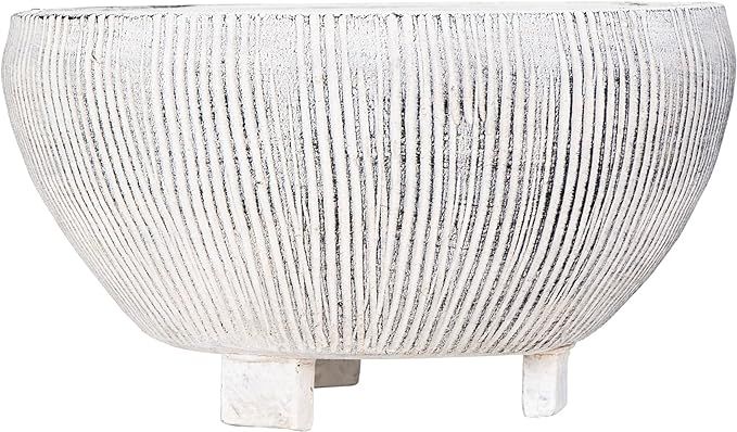 Creative Co-Op Coastal Terracotta Footed Planter with Textured Stripes, Grey | Amazon (US)