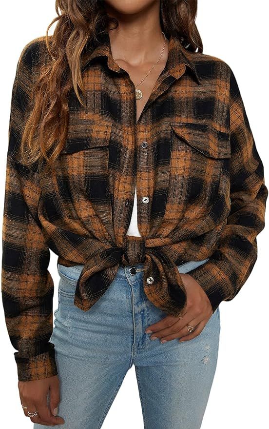 Blooming Jelly Women's Button Down Shirts Plaid Long Sleeve Collared Business Casual Tops Work Bl... | Amazon (US)