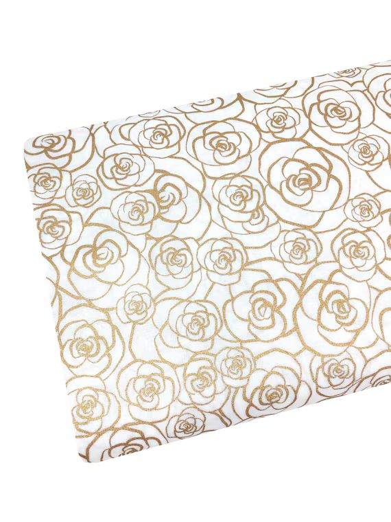 Metallic Gold Roses Fabric Gold Flowers Fabric by the Yard - Etsy | Etsy (US)