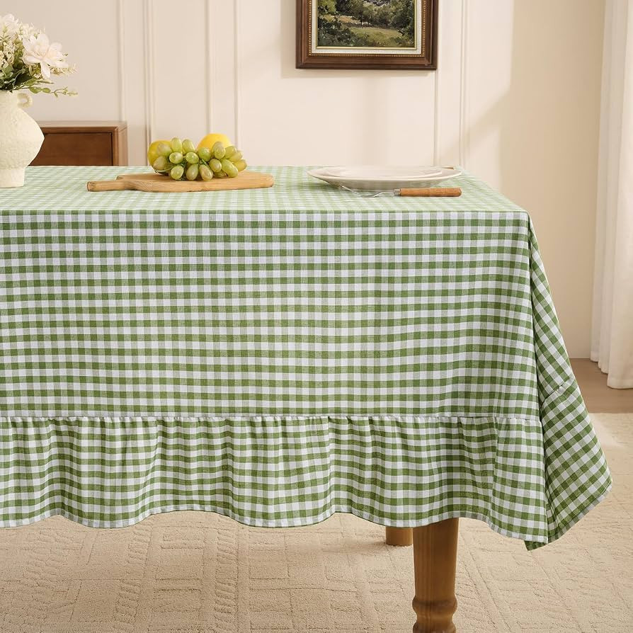 Romanstile Gingham Ruffled Tablecloth Rectangle - Waterproof Linen Cotton Checkered Table Cloth, ... | Amazon (US)