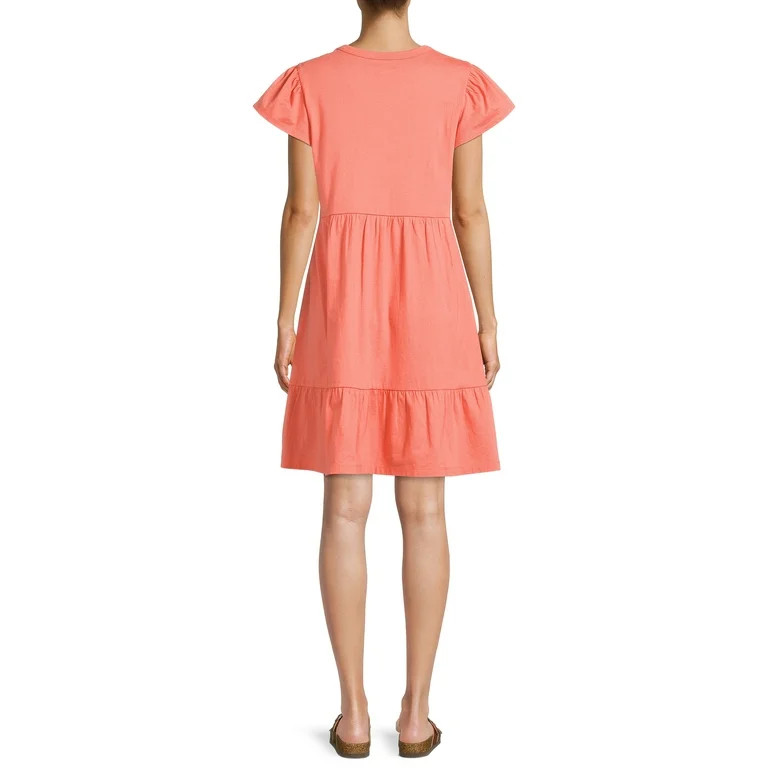 Time and Tru Women's Short Sleeve Tiered Knit Dress with Pockets | Walmart (US)