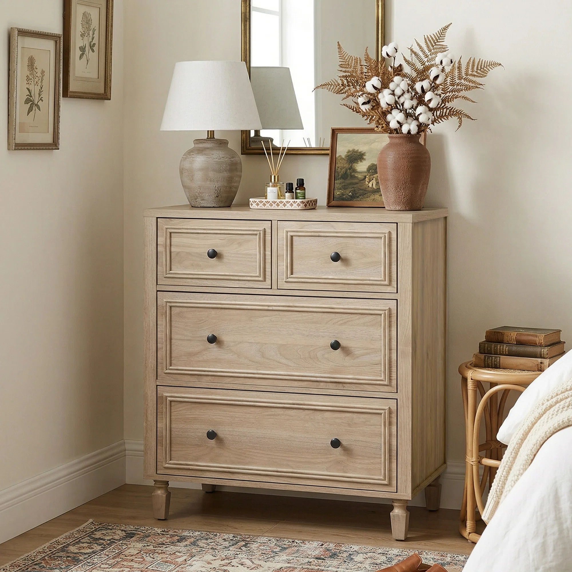 4 Drawers Retro Dresser Tall Storage Chest with Handles with for Bedroom and Living Room | Wayfair North America