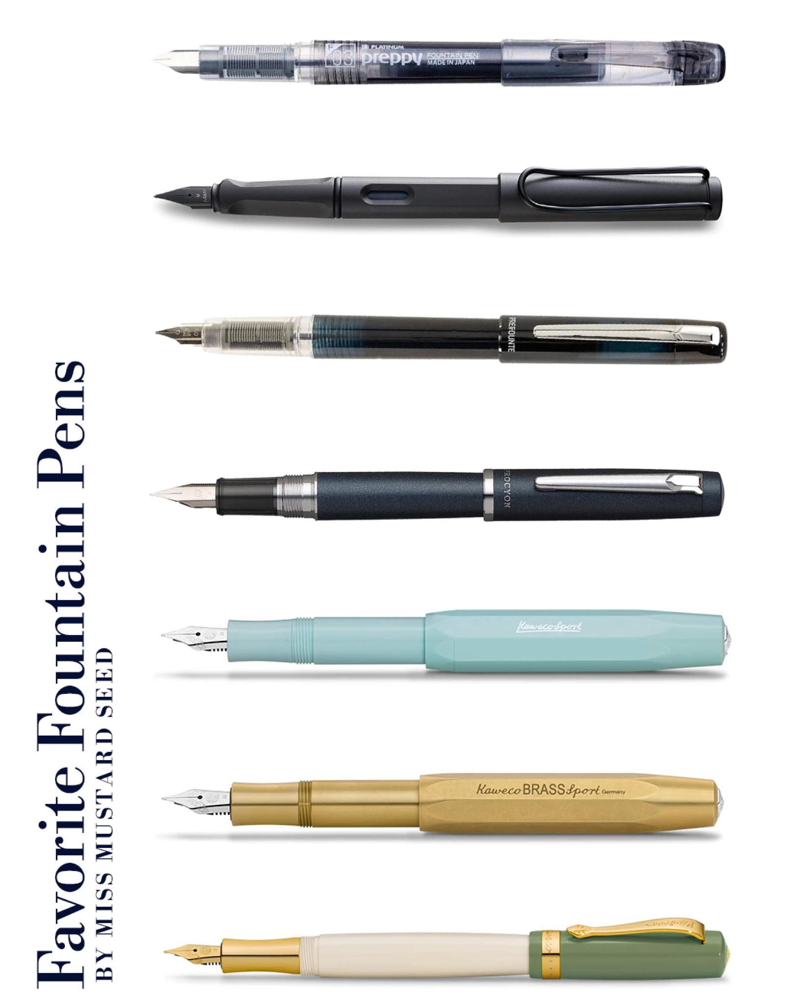 A few of my favorite affordable fountain pens. These are great gifts for artists and writers or my fellow lovers of fine desk supplies… 