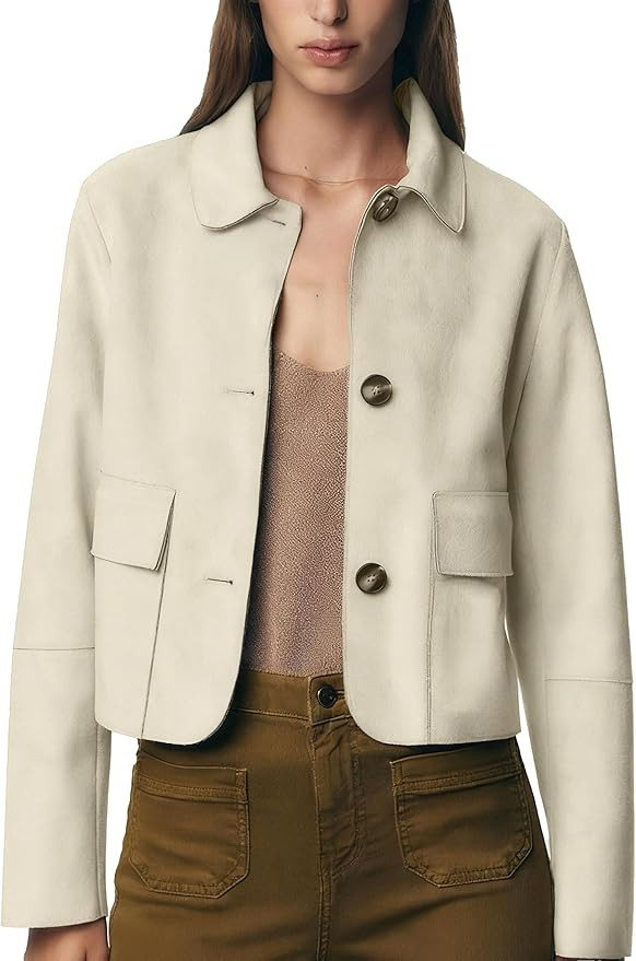 Womens Faux Suede Bomber Jacket Fall Long Sleeve Lapel Button Down Jackets Trendy Going Out Casua... | Amazon (US)