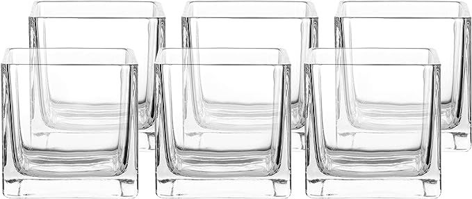 Whole Housewares 4" Square Glass Vase, Candle Holder, 6 Pack Clear Cube Centerpiece | Amazon (US)