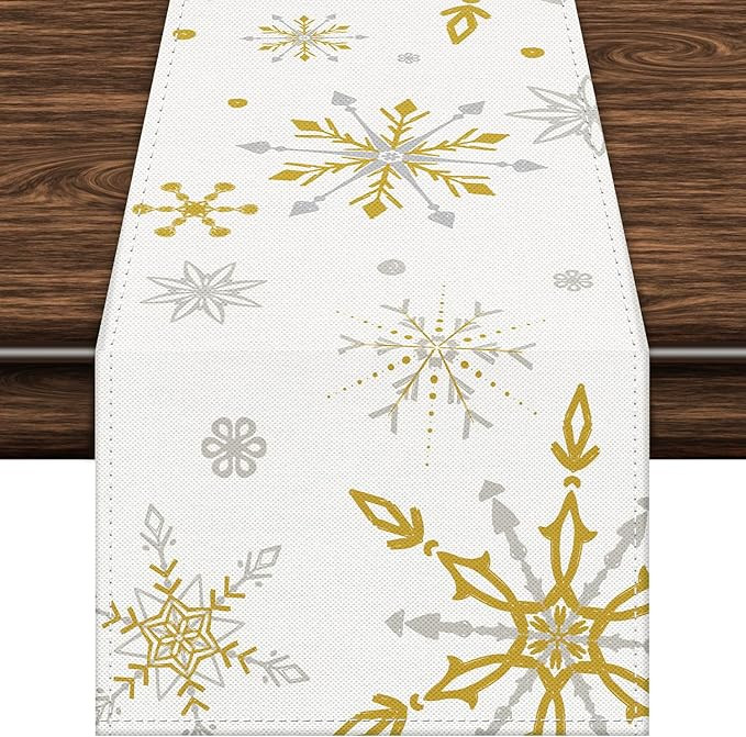 Labeol Snowflake Table Runner, 72x13 Inch White and Gold Christmas Table Runner for Christmas Par... | Amazon (US)