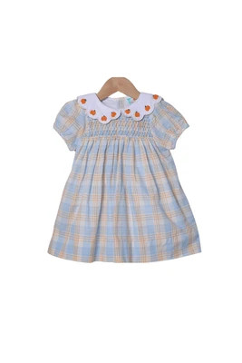 Bullion Pumpkin Blue and Orange Plaid Dress | The Smocked Flamingo