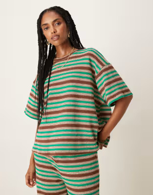 ASOS DESIGN stripe oversized t-shirt co-ord in green and brown stripe | ASOS (Global)