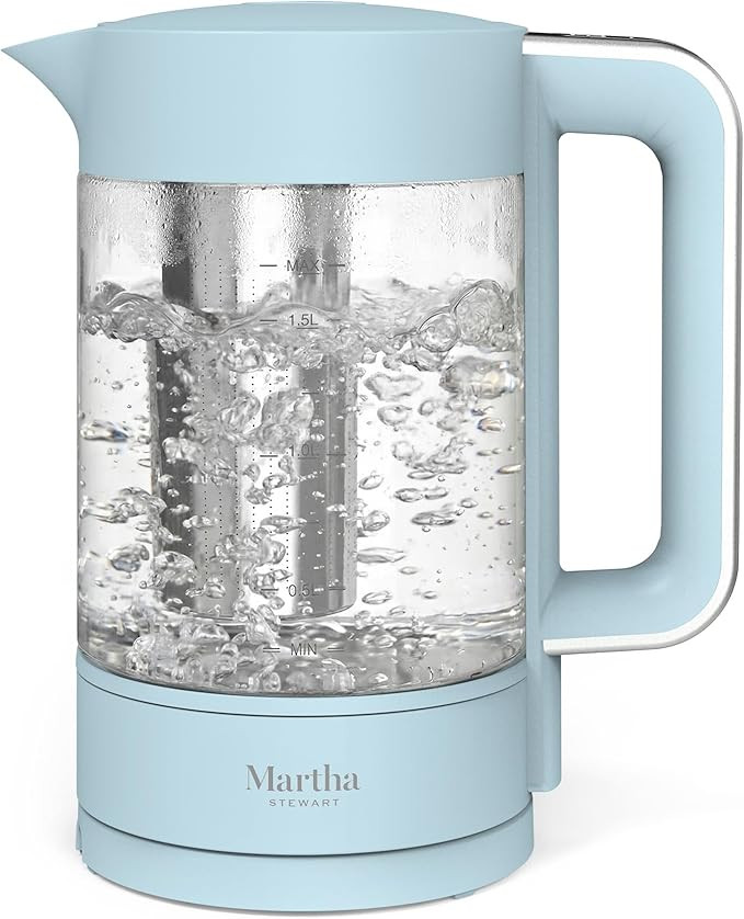 Martha Stewart Electric Kettle with Removable Stainless Steel Tea Infuser,  Glass Carafe 1.7L... | Amazon (US)