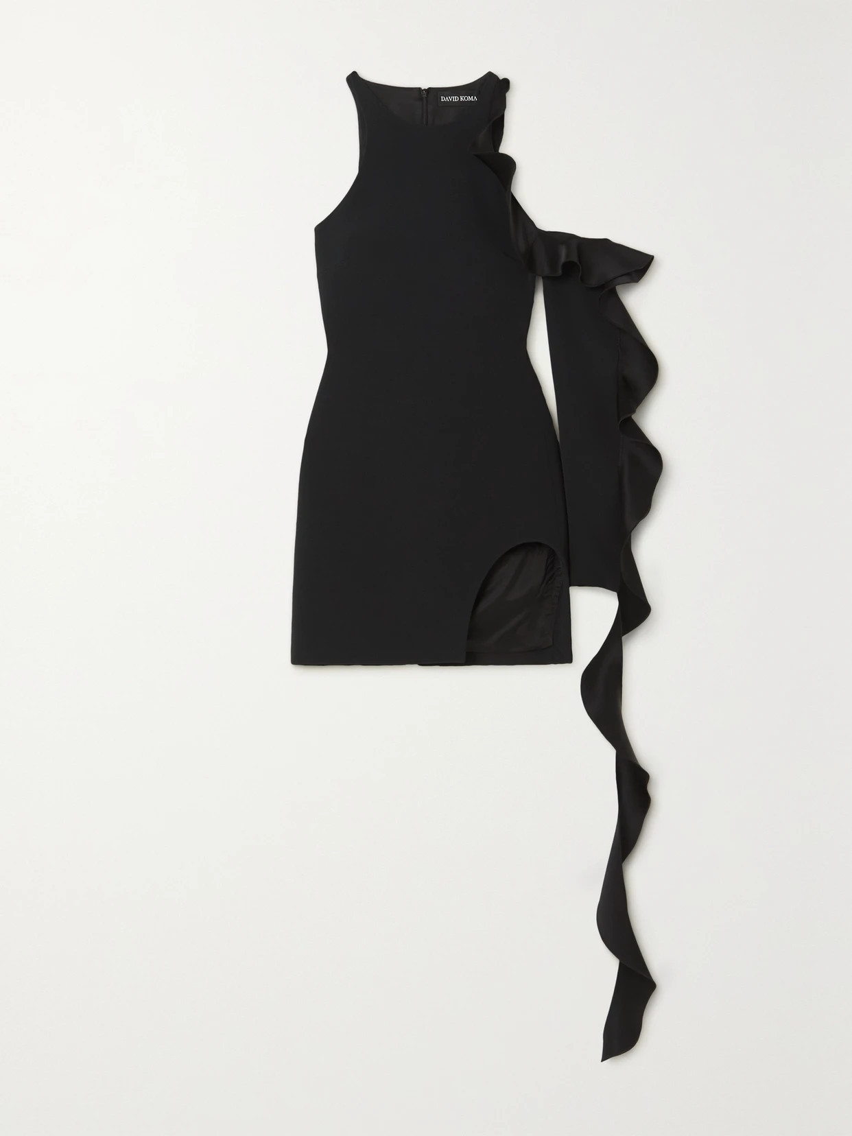 David Koma - Ruffled Satin-trimmed Crepe Mini Dress - Black | NET-A-PORTER (US)
