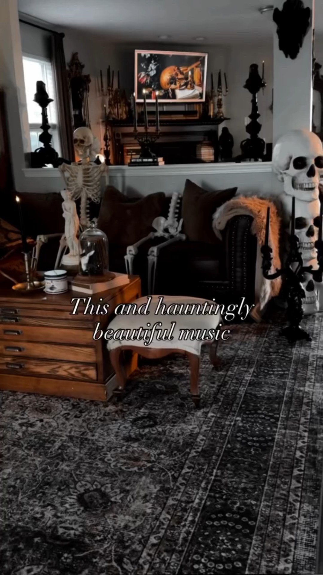 Dark moody home 
#darkdecor #darkacademia #homedecor #hallween #halloweendecor #spookydecor #halloweeninspo #flamelesscandles 