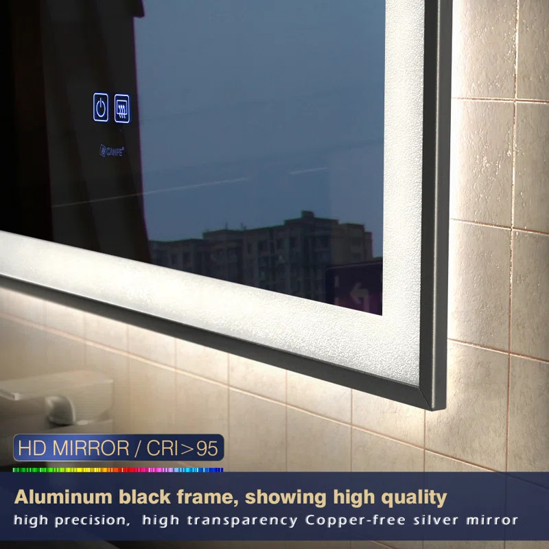 LED Black Framed Bathroom Vanity Mirror, Illuminated Dimmable Anti Fog Makeup Mirror, 3 Color Lig... | Wayfair North America