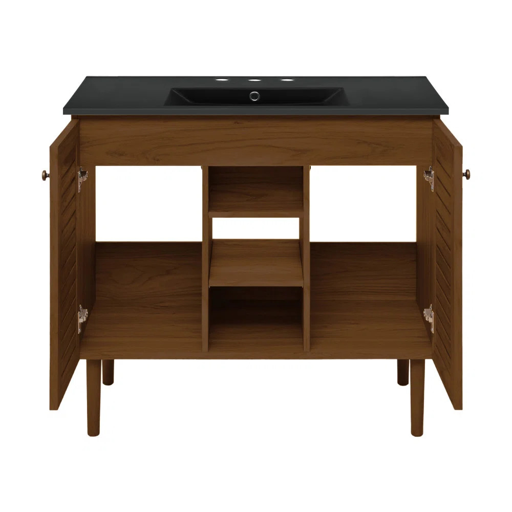 Bron 36" Freestanding Bathroom Vanity in Brown Oak with 3-Hole Widespread Sink Top | Wayfair North America