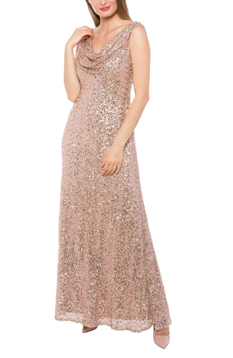 MARINA Cowl Drape Sequin Gown | Nordstromrack | Nordstrom Rack