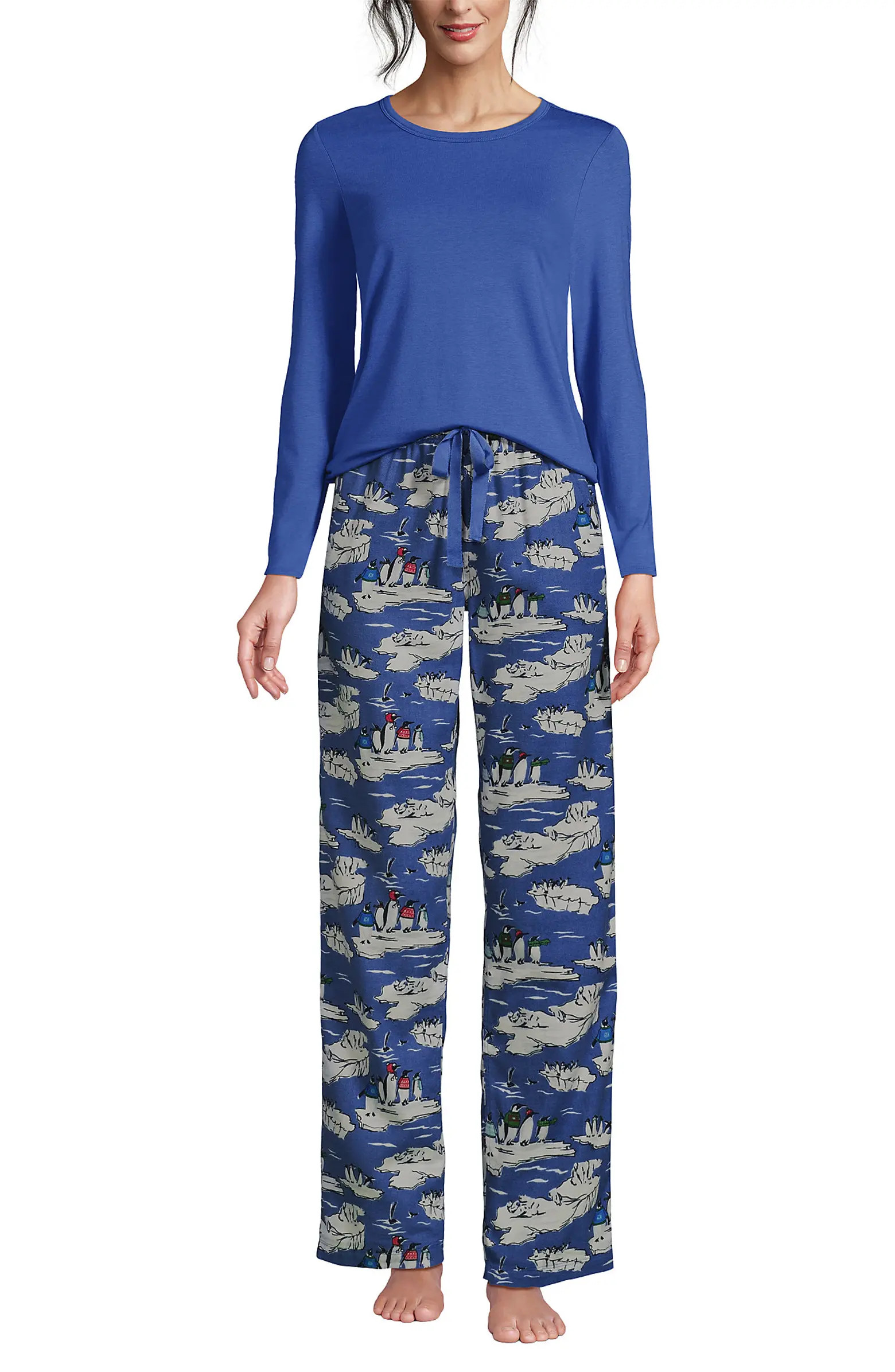 Lands' End Pajama Set Knit Long Sleeve T-Shirt and Flannel Pants | Nordstrom | Nordstrom