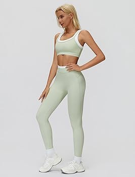 ABOCIW Two Piece Workout Sets for Women Layer Sports Bra Tummy Control High Wait Leggings Gym Yog... | Amazon (US)