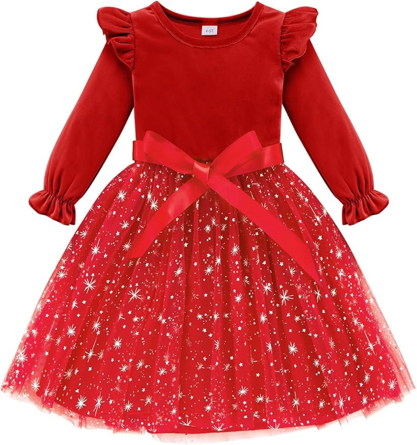 Patgoal Toddler Girls Tutu Dresses Velvet Tulle Dress with Sequin Long Sleeve Holiday Party Fall ... | Amazon (US)