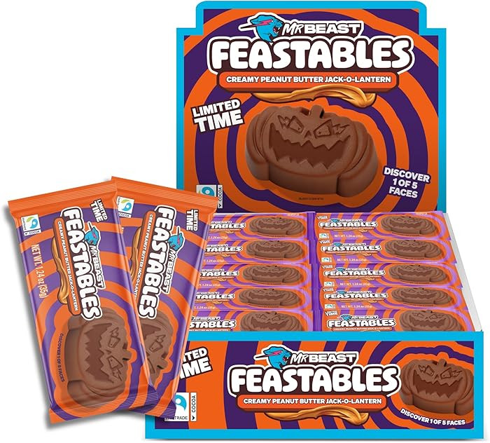 Feastables MrBeast Peanut Butter Jack-O-Lantern, Milk Chocolate & Creamy Peanut Butter Filling, C... | Amazon (US)