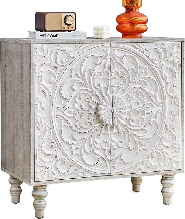 Vintage Accent Storage Cabinet with Storage,French Style Sideboard Buffet Cabinet with 2 Flower C... | Amazon (US)