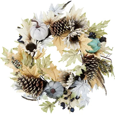 24 Inch Artificial Pumpkin Sunflower Fall Wreath Wall Door Thanksgiving Harvest Wreaths | Wayfair North America