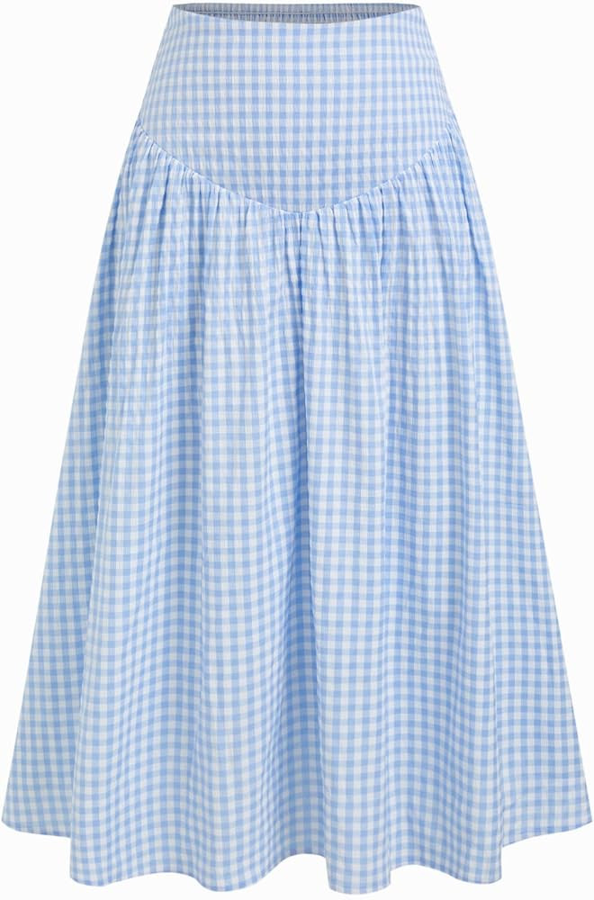 CIDER Gingham Midi Skirts for Women A Line High Waist Long Plaid Maxi Skirt | Amazon (US)
