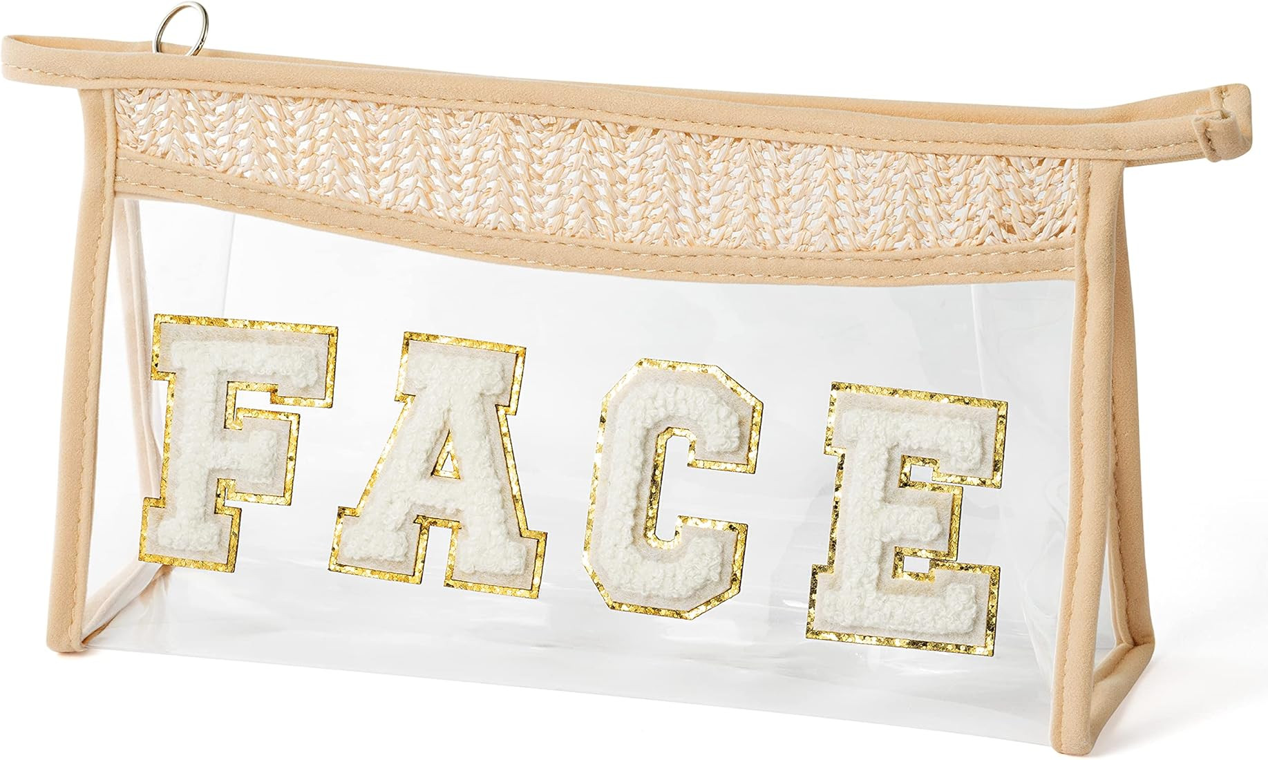 Belanttega Boho Patch FACE Makeup Bag Clear Toiletry Bag Varsity Letter Travel Cosmetic Bag beige... | Amazon (US)