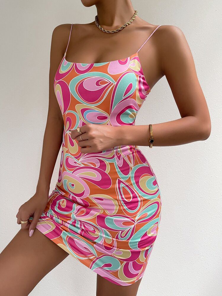 Allover Print Backless Bodycon Dress | SHEIN