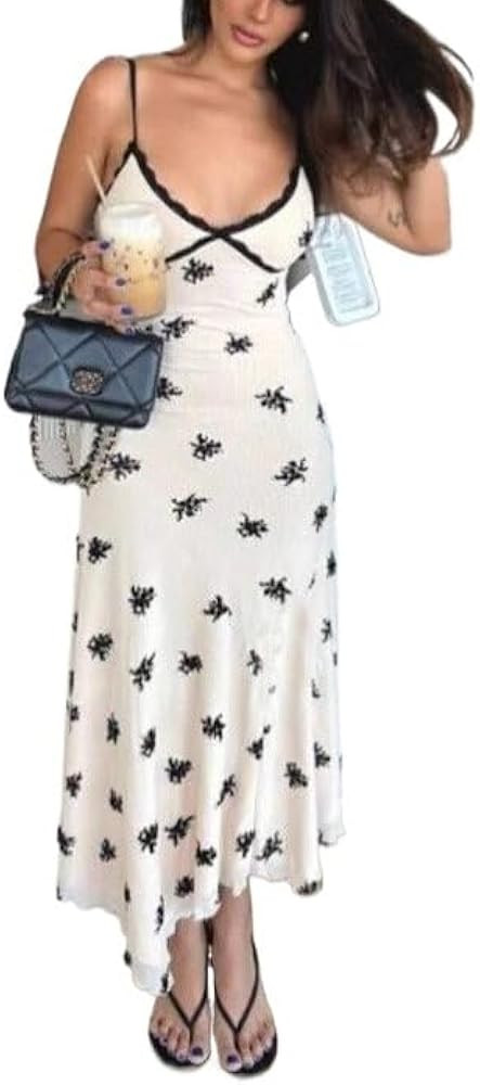 Summer New Women's INS Sexy V-Neck Slim Backless Suspender Dress for Women | Amazon (US)