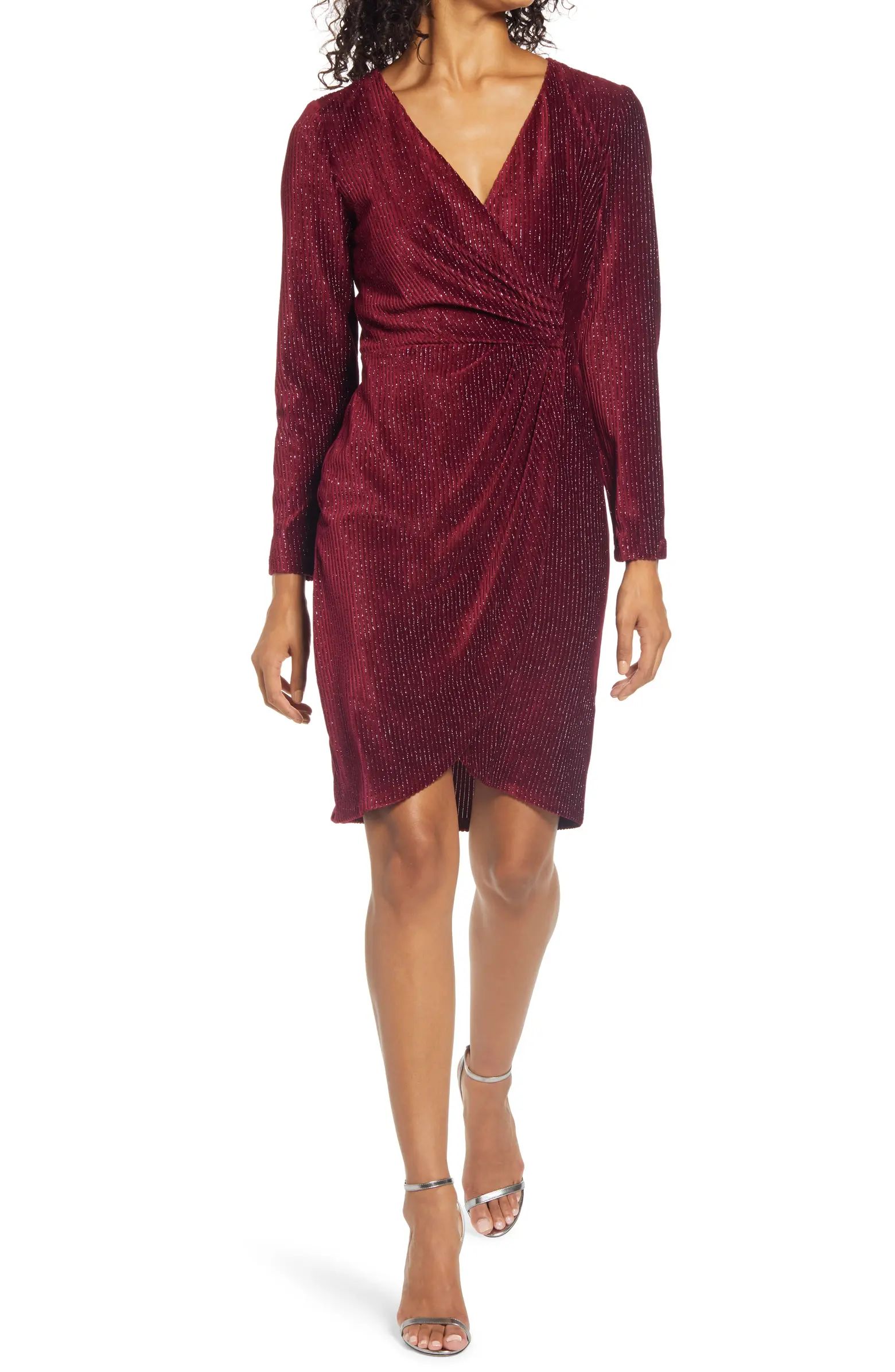 Velvet Ribbing Foil Long Sleeve Dress | Nordstrom