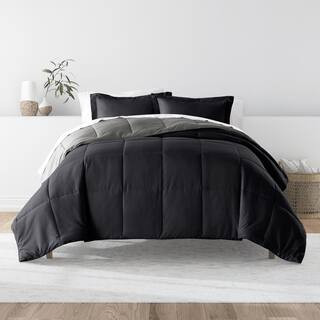 Becky Cameron Black and Fog Microfiber Down Alternative Full/Queen Reversible Comforter Set COMF-... | The Home Depot