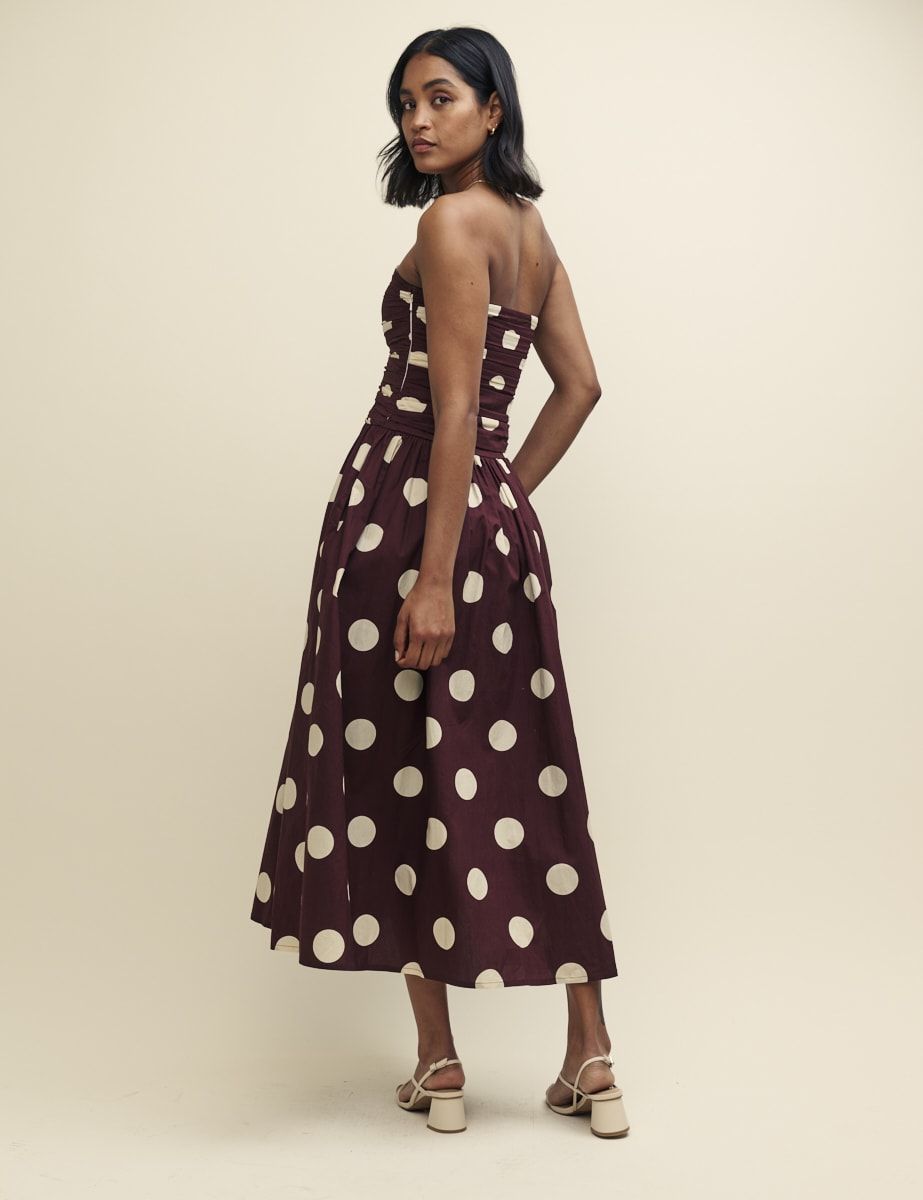 Brown Spot Print Bandeau Felicity Midi Dress | Nobody's Child