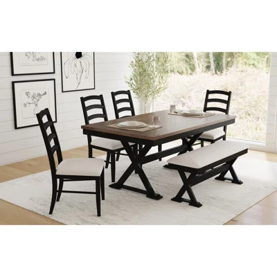 Lorraine 6PC Dining Set with Table, 4 Chairs, and Bench in Oak and Black | Wayfair North America