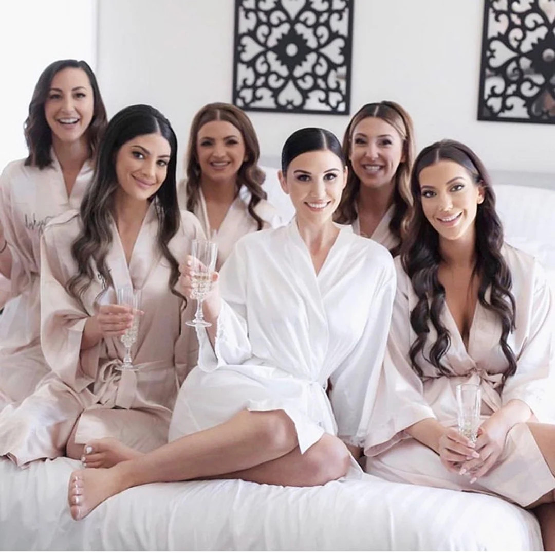 Embroidered Robes/satin Bridesmaid Robes / Bridal Party Silk Feel / Wedding Robes / Personalised ... | Etsy (US)