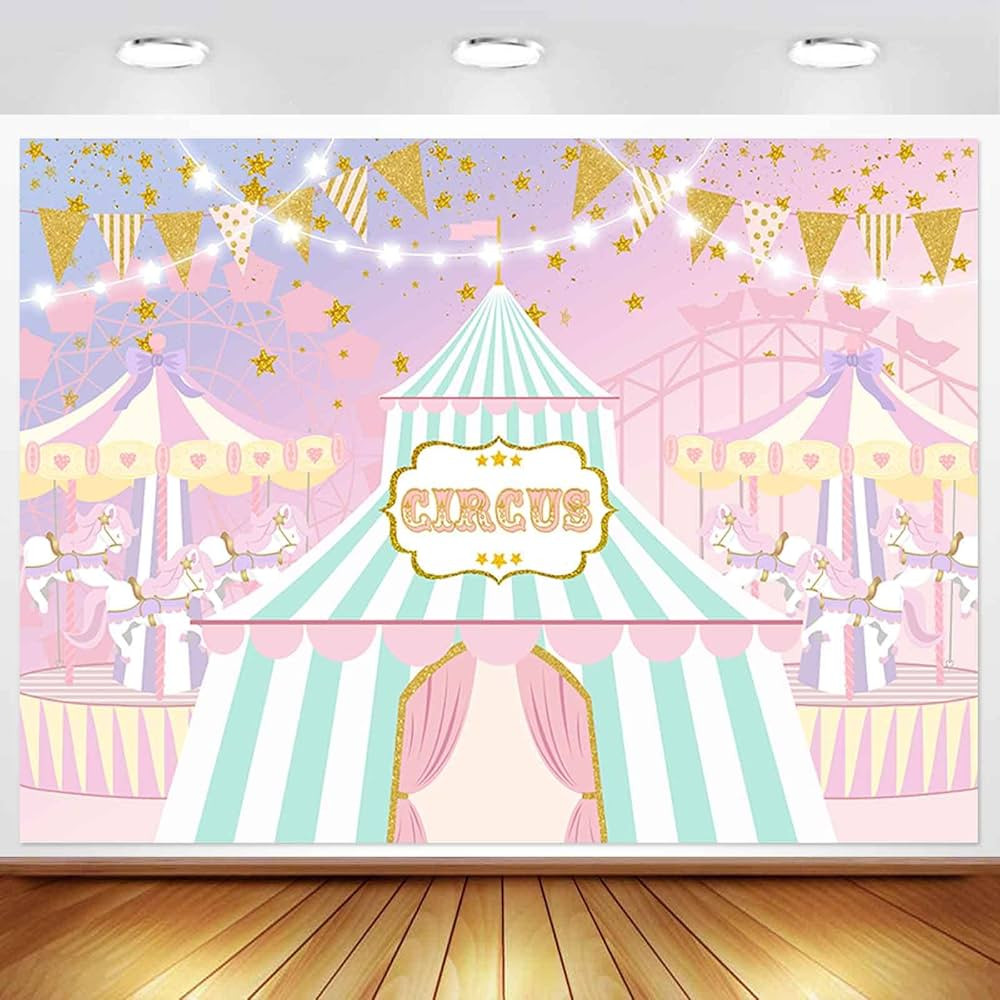 Pink Circus Backdrop for Girl Pastel Carnival Carousel Birthday Party Decorations Big Top Tent Fe... | Amazon (US)