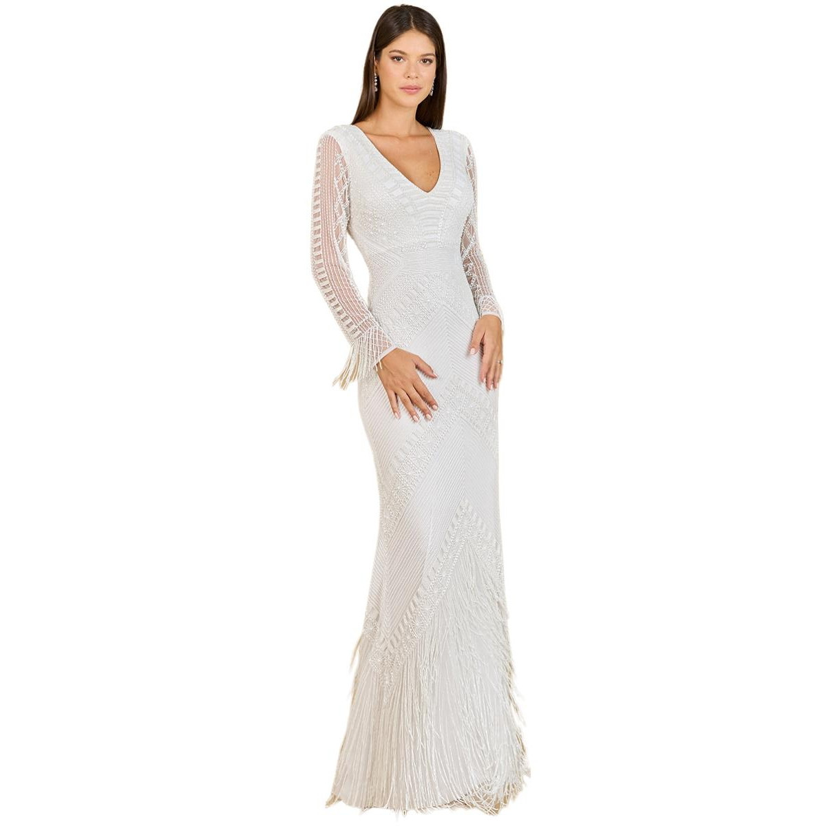 Lara Women's Long Sleeve Fringe Bridal Gown - Ivory | Macy's