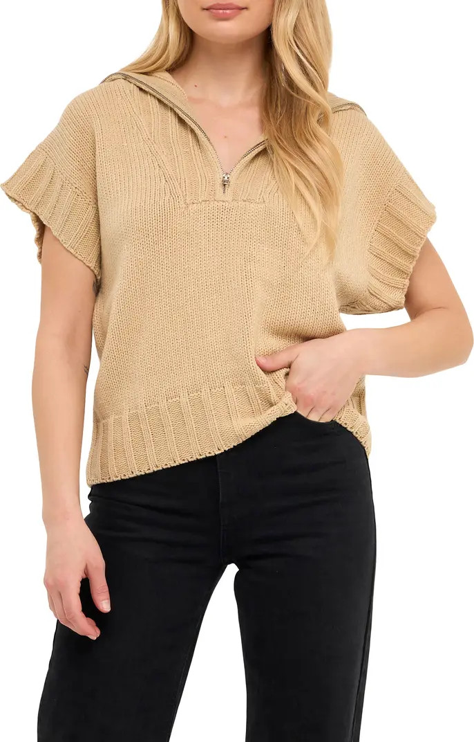 English Factory Zip Neck Short Sleeve Sweater | Nordstrom | Nordstrom
