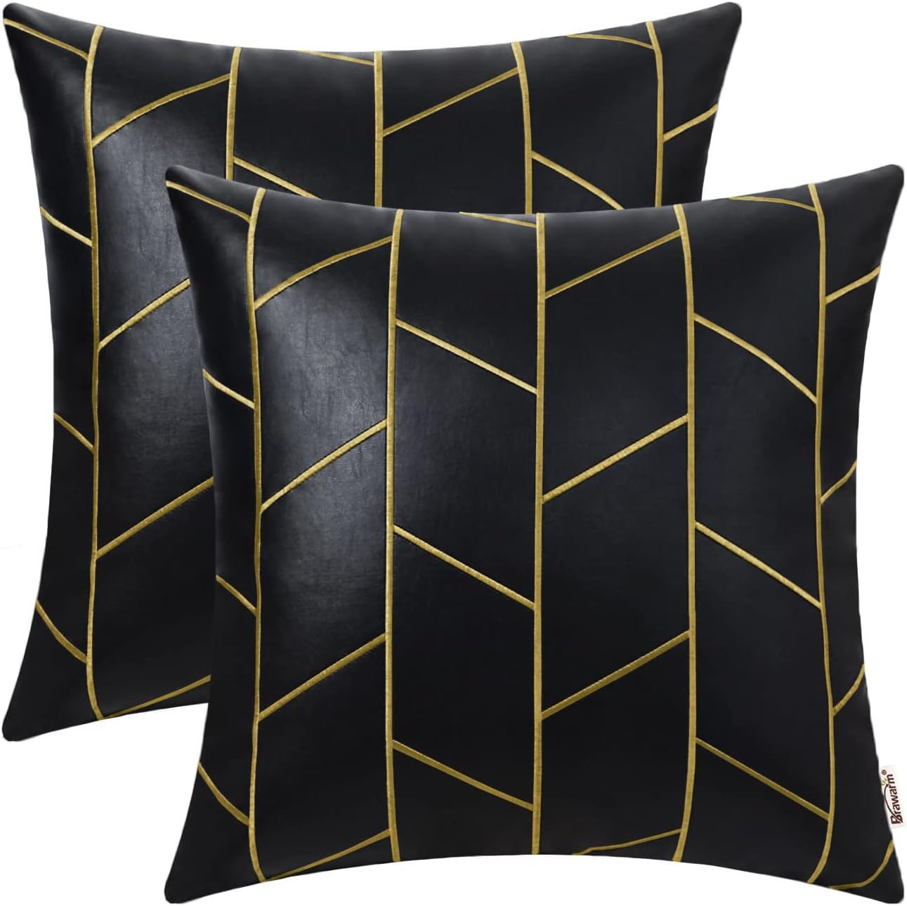 BRAWARM Faux Leather Throw Pillow Covers 18x18 Inch, Black and Gold,2 Pack | Amazon (US)