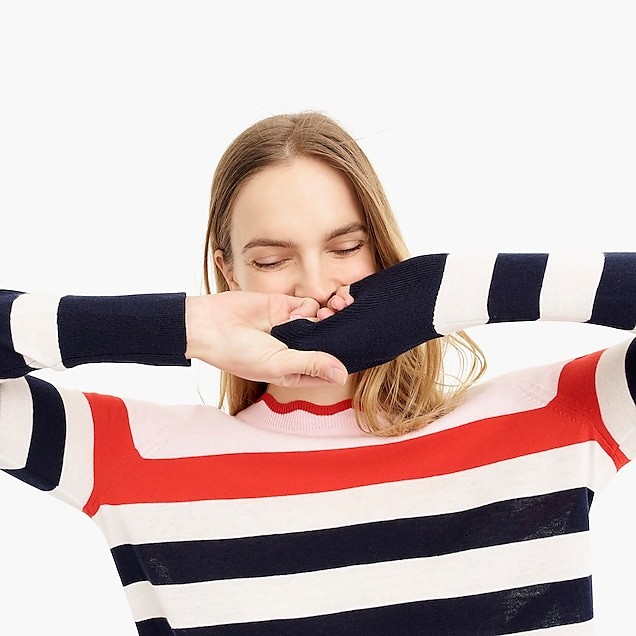 Scallop trimmed pullover sweater in colorblock stripe | J. Crew US