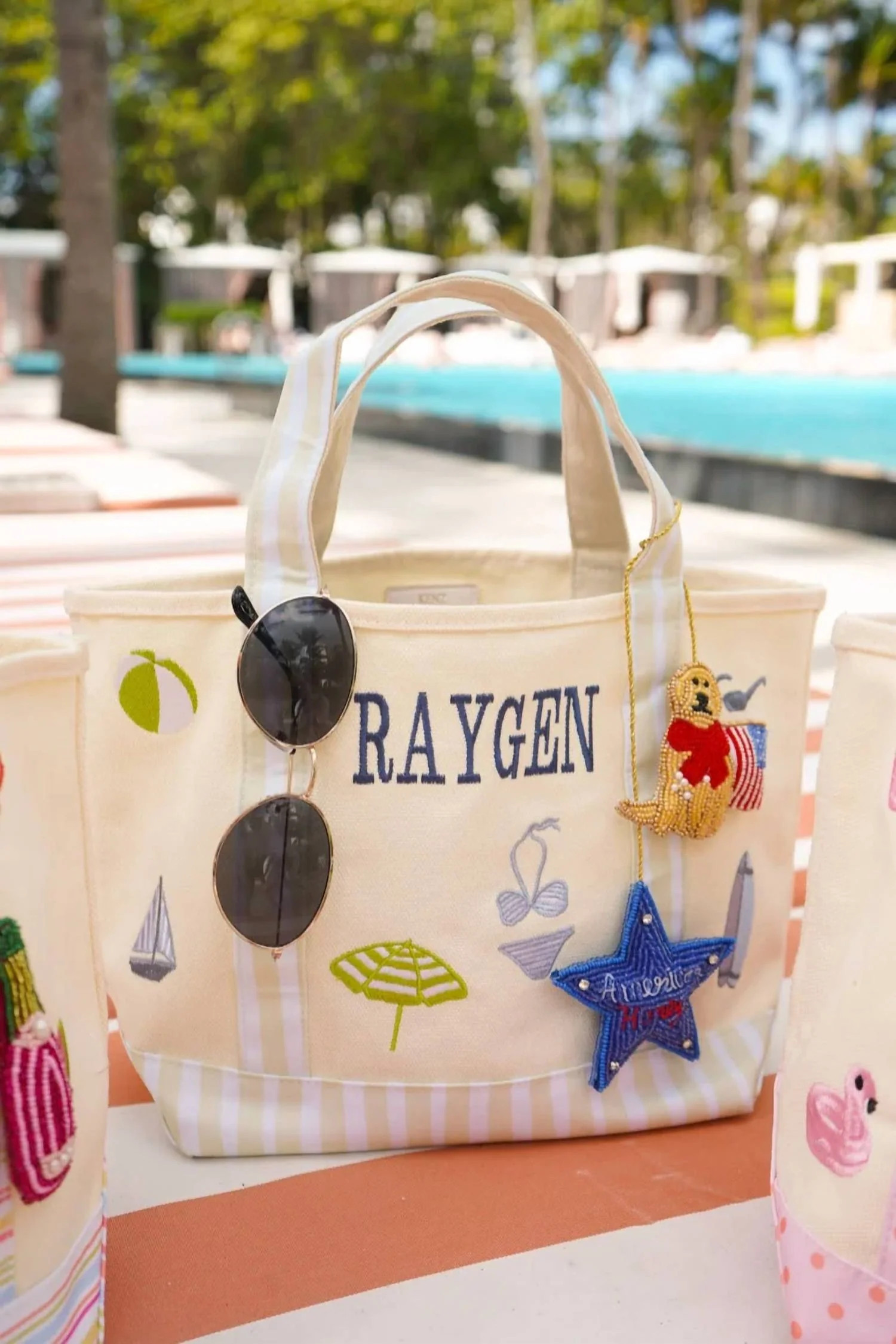 Women's Icon Mini Embroidered Canvas Tote In Sea Stripes | Shop Simon