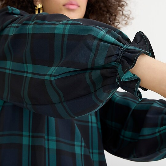 Ruffle puff-sleeve dress  in Black Watch tartan | J. Crew US
