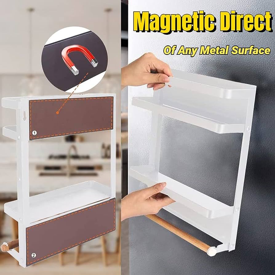 Magnetic Spice Rack,Magnetic Paper Towel Holder 2-Tier Magnetic Shelf Spice Rack Spice Organizer ... | Amazon (US)