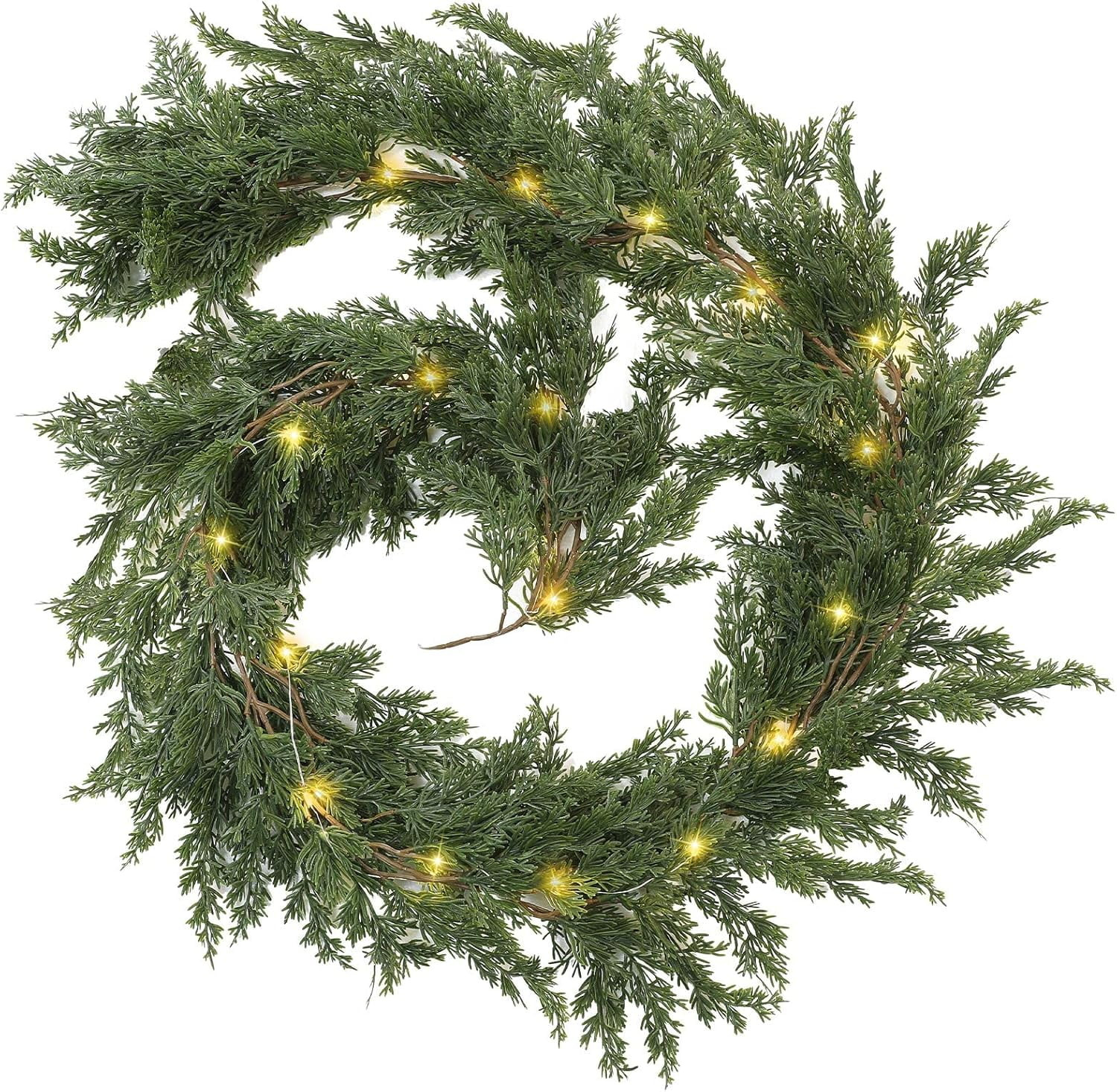 TETOU Christmas Cedar Garland, Pre-lit Faux Cypress Garland, Realistic Artificial Greenery Pine G... | Walmart (US)