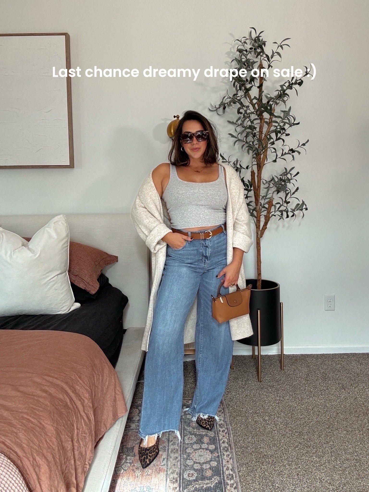 Stack code: AEFALL30! The top selling dreamy drape jeans styled! These are the best stretchy, soft jeans. Perfect mom style outfit with cardigan, jeans and leopard print sandals.

#LTKSaleAlert #LTKSeasonal #LTKMidsize