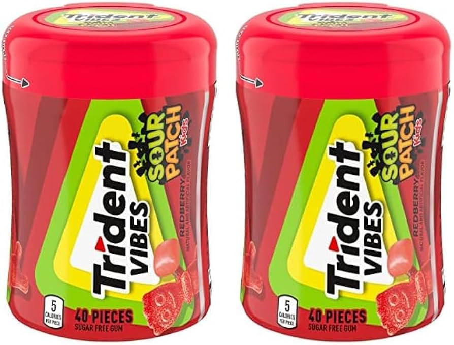 Trident Vibes SOUR PATCH KIDS Redberry Sugar Free Gum, 40 Piece Bottle (Pack of 2) | Amazon (US)