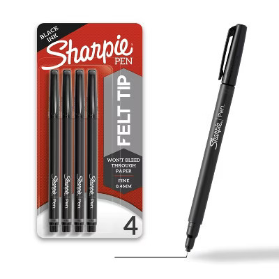 Sharpie 4pk Felt Pen Fine Tip Black Ink: Porous Point Pens, 0.8mm, Stationery & Office, Black, Pack of 4 | Target