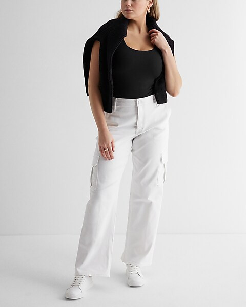Low Rise White Baggy Straight Cargo Jeans | Express