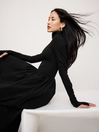 Taffeta Combo Turtleneck Maxi Dress | Banana Republic (US)