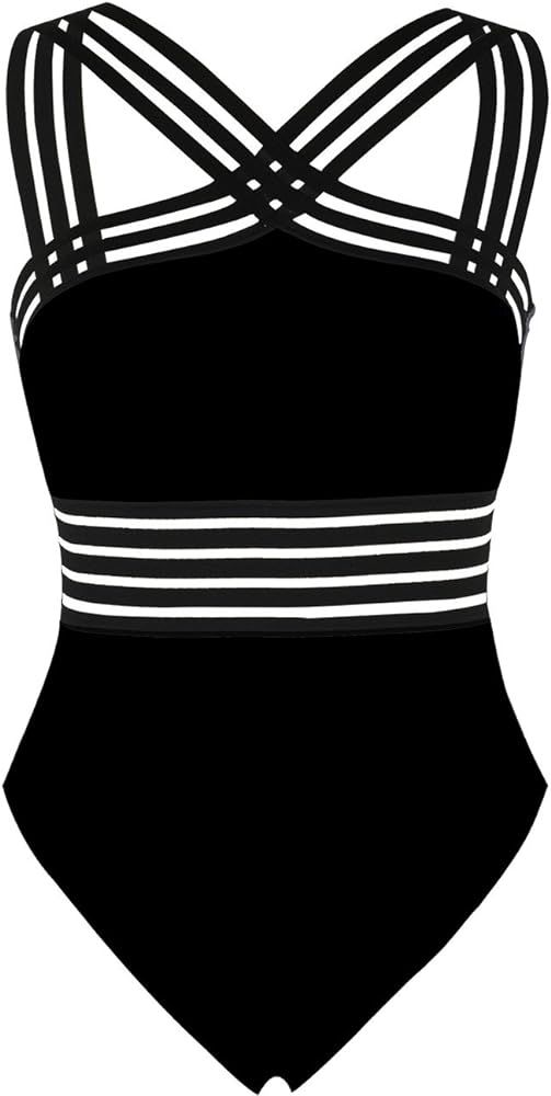 Hilor Women's One Piece Swimwear Front Crossover Swimsuits Hollow Bathing Suits Monokinis | Amazon (US)