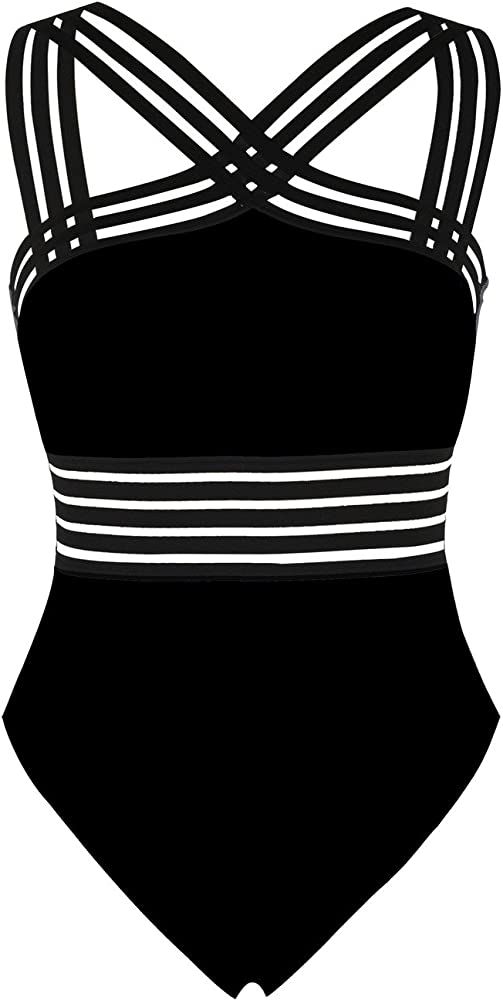 Women's One Piece Swimwear Front Crossover Swimsuits Hollow Bathing Suits Monokinis | Amazon (US)