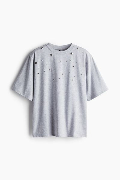 Embellished T-shirt - Round Neck - Short sleeve - White - Ladies | H&M US | H&M (US + CA)
